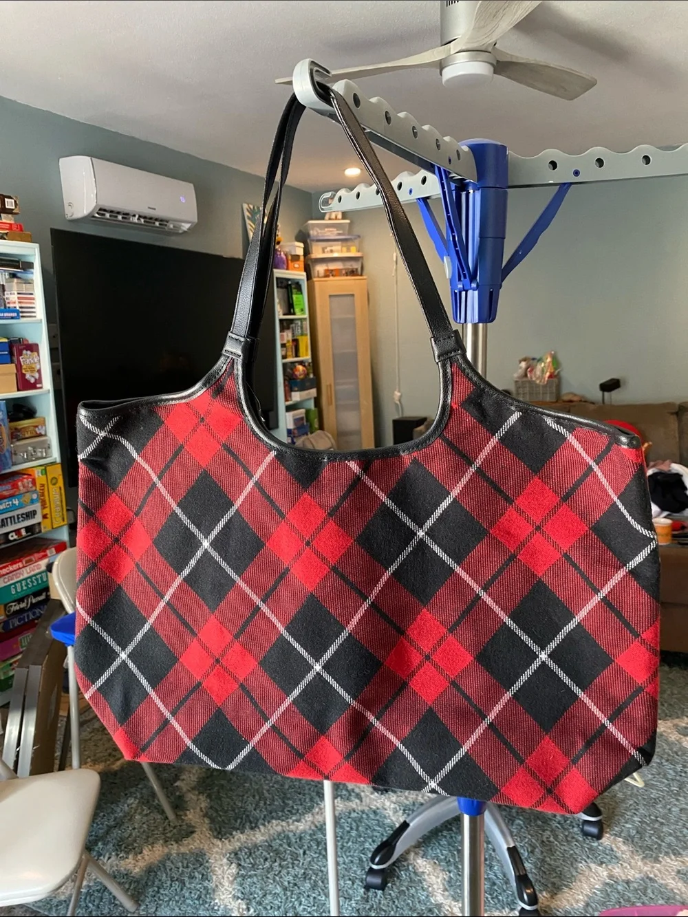 Victoria's Secret Red and Black Plaid Tote with Monogram